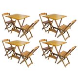 Kit 4 Conjuntos De Mesa Dobravel Com 2 Cadeiras De Madeira 70x70 Ideal Para Bar E Restaurante - Mel