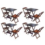 Kit 4 Conjuntos De Mesa Dobravel Com 2 Cadeiras De Madeira 70x70 Ideal Para Bar E Restaurante - Imbu