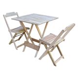 Conjunto De Mesa Dobravel Com 2 Cadeiras De Madeira 70x70 Ideal Para Bar E Restaurante - Sem Pintura