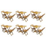 Kit 6 Conjuntos De Mesa Dobravel Com 2 Cadeiras De Madeira 70x70 Ideal Para Bar E Restaurante - Mel