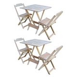 Kit 2 Jogos De Mesa Dobravel Com 2 Cadeiras De Madeira 70x70 Ideal Para Bar E Restaurante - Sem Pint
