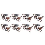 Kit 8 Jogos De Mesa Dobravel Com 2 Cadeiras De Madeira 70x70 Ideal Para Bar E Restaurante - Imbuia