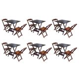 Kit 6 Jogos De Mesa Dobravel Com 2 Cadeiras De Madeira 70x70 Ideal Para Bar E Restaurante - Imbuia