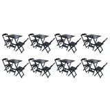 Kit 8 Conjuntos De Mesa Dobravel Com 2 Cadeiras De Madeira 70x70 Ideal Para Bar E Restaurante - Pret