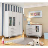 Quarto Bebê Infantil Retrô Com Guarda Roupa E Cômoda Branco Brilho - Cinza - Peroba