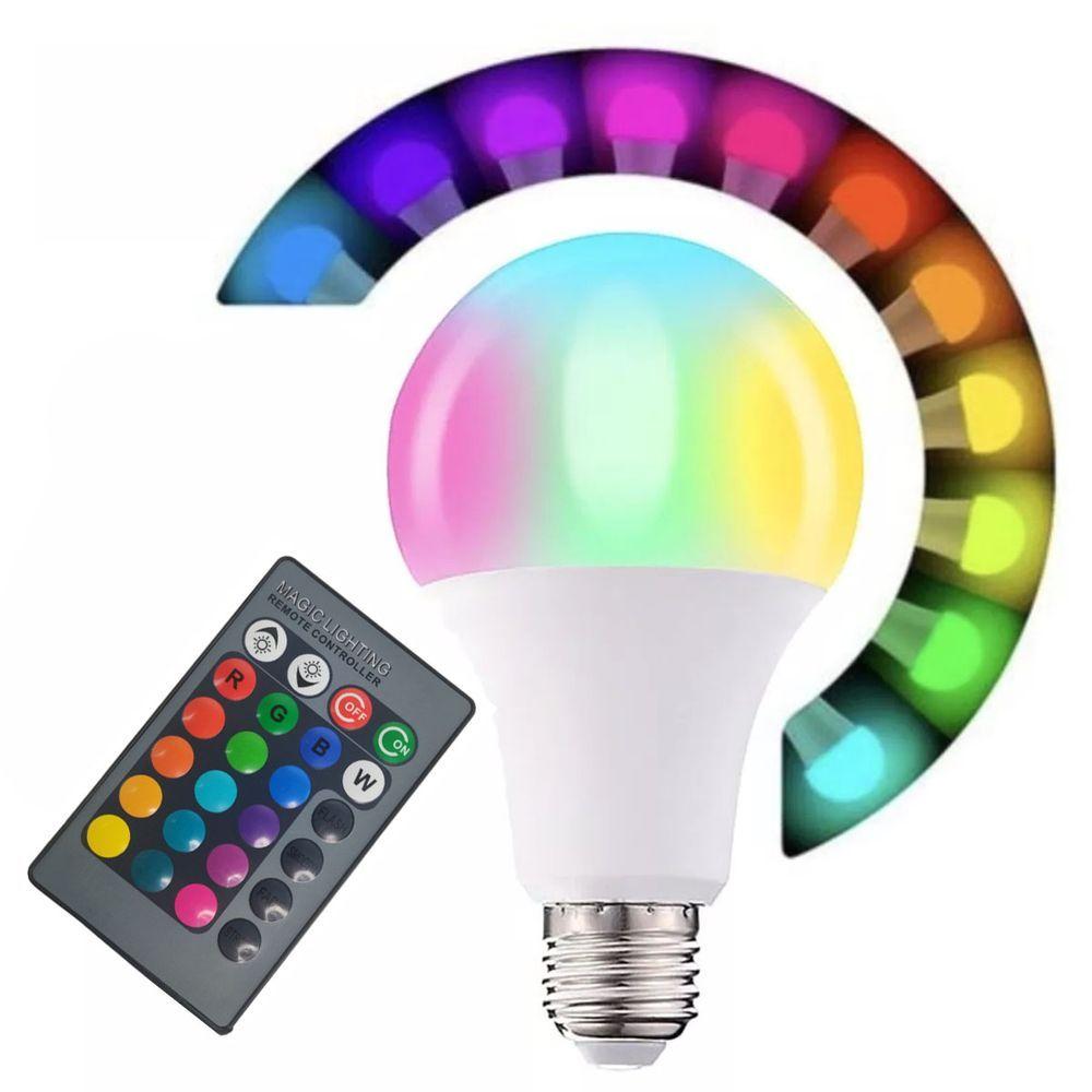 Lampada Led Colorida 16 Cores Rgb 9w Controle Remoto Bulbo E27 Quarto Sala Decoraçao Casa Iluminaçao