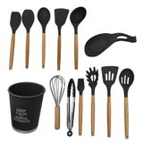 Kit Utensílios De Cozinha Silicone 13pçs - Preto