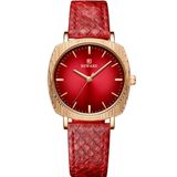 Relógio De Quartzo Feminino Com Estampa Cobra Animal Print Pulseira De Couro Vermelho