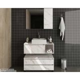 Conjunto De Banheiro Armário C- Espelho Bn3602 Balcão Suspenso Bn3601 E Balcão C- Rodizios Bn3603 S- Cuba Pia 80cm Cor Mármore Branco - Tecno Mobili
