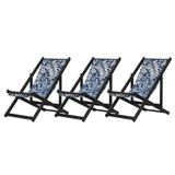 Kit 3 Espreguiçadeiras Dobrável Black Sb-folhas Brancas