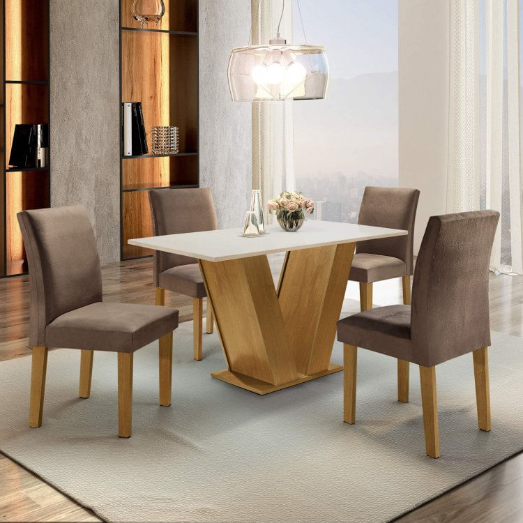 Conjunto Sala de Jantar Mesa Tampo MDF 4 Cadeiras Espanha Espresso Móveis