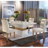 Conjunto Sala De Jantar Mesa 4 Cadeiras Luísa Espresso  Móveis Veludo Creme/Off White/Imbuia