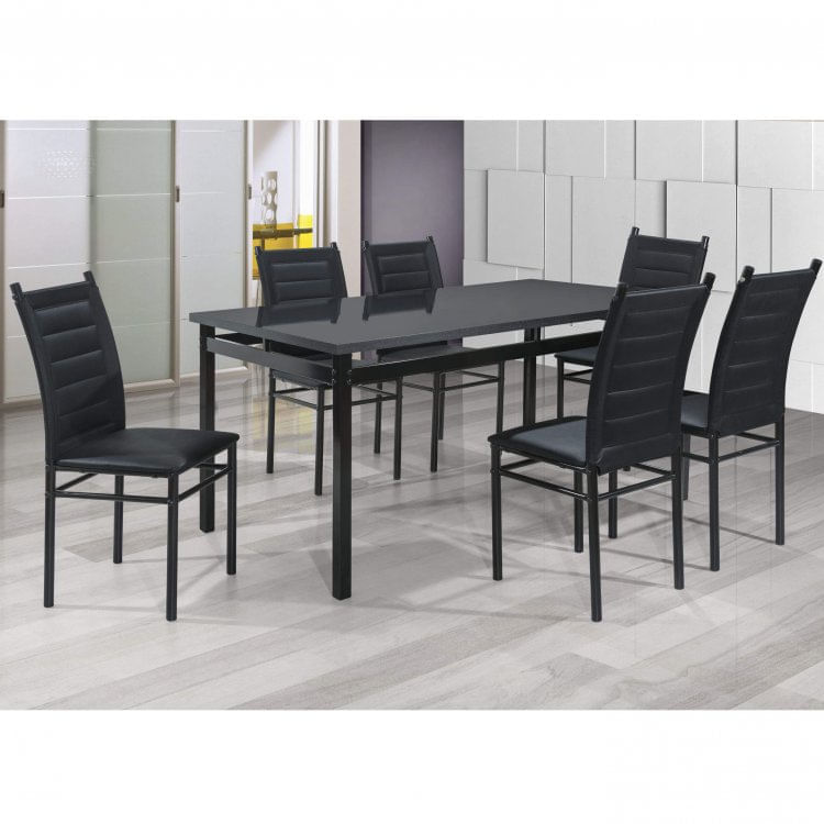 Conjunto Sala de Jantar Mesa Tampo MDP 160cmx90cm 6 Cadeiras Liana Espresso Móveis Preto