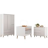 Quarto Bebe Retro Lunna 100% Mdf- Berço-comoda-roupeiro -branco