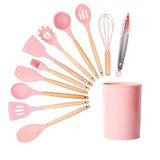 Jogo De Cozinha 12 Peças Silicone Concha Fouet Colher Escumadeira Pegador Espatula Talheres Armazenamento Utensilio Apoio Suporte Preparo Refeiçao