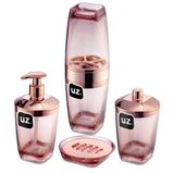 Kit Higiene Slim 4 Peças Para Banheiro Com Porta Escova Sabonete Líquido Porta Algodão E Saboneteira Rose