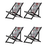 Kit 4 Espreguiçadeiras Dobrável Black Sb-cinza Floral
