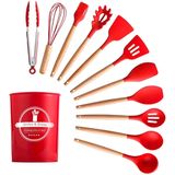 Kit Utensílios Cozinha 12 Peças Silicone Antiaderente (vermelho)