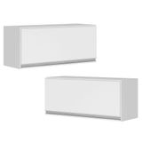 Kit 02 Armários Aéreo Multiuso Geladeira Lux 70cm 100% Mdf 01 Porta Basculante - Cor Branco