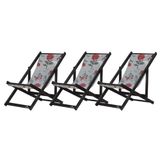 Kit 3 Espreguiçadeiras Dobrável Black Sb-cinza Floral