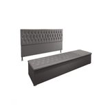 Conjunto Cabeceira Cama Box King Size E Recamier Baú 195cm Madrid Tecido Suede Cinza Canon Moveis