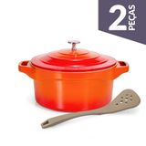 Panela Cerâmica Laranja 20cm 2,6l Utensílio Silicone Le Cook