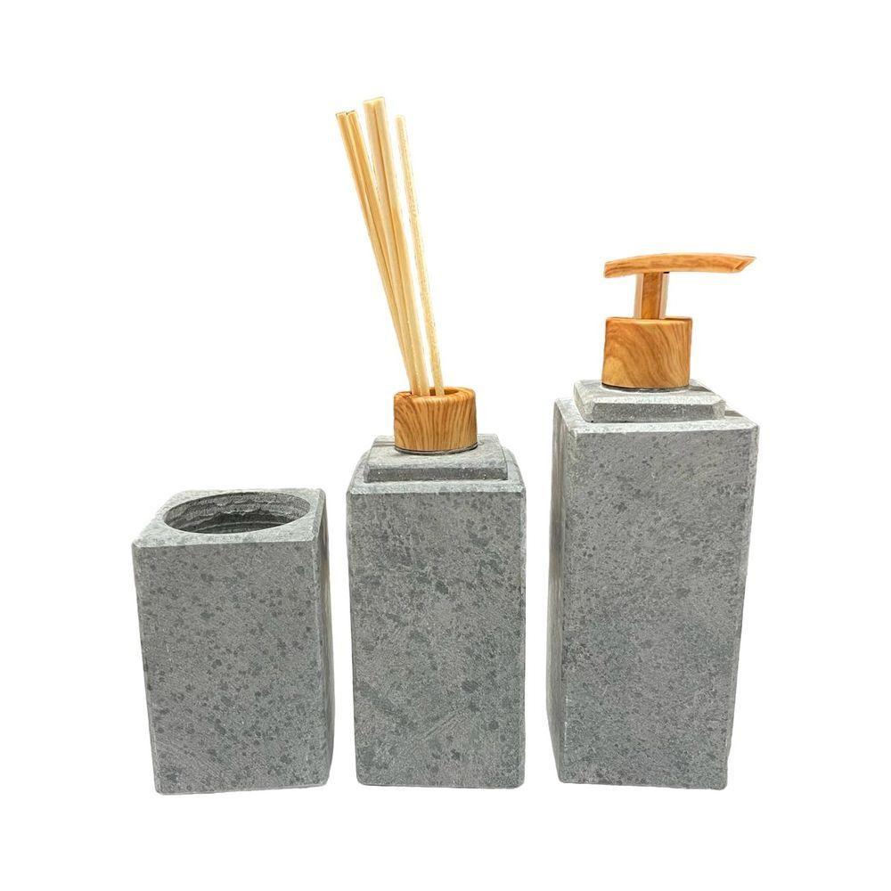 Kit Banheiro Bancada Lavabo Luxo Pedra Sabão Amadeirado N06