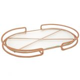 Bandeja Decorativa De Vidro Com Suporte Cobre Oval Grande