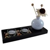 Conjunto Bandeja Com Difusor Porta Velas Jardim Zen Madeira 12cm