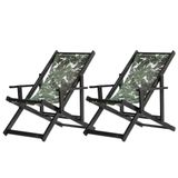 Kit 2 Espreguiçadeiras Dobrável Black Cb-folhas Verdes