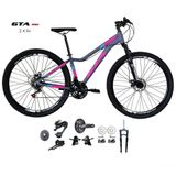 Bicicleta Aro 29 Feminina Gta Start Kit 2x9 Gta Sunrun Disco K7 11/36 Pedivela 24/38d Garfo Trava - Cinza/rosa Tam.15.5