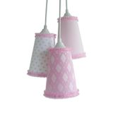 Lustre Pendente Luminária Teto Tecido Rosa E Branco Com Frufru Bivolt