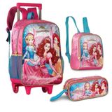 Mochila Lancheira Estojo Princesas De Carrinho