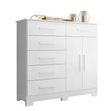 Cômoda New Xangai Em Mdp Com 2 Portas E 6 Gavetas Star Confort Branco Fosco