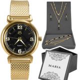 Relógio Feminino Banhado + Pulseira + Colar Strass Strass Casual Moda