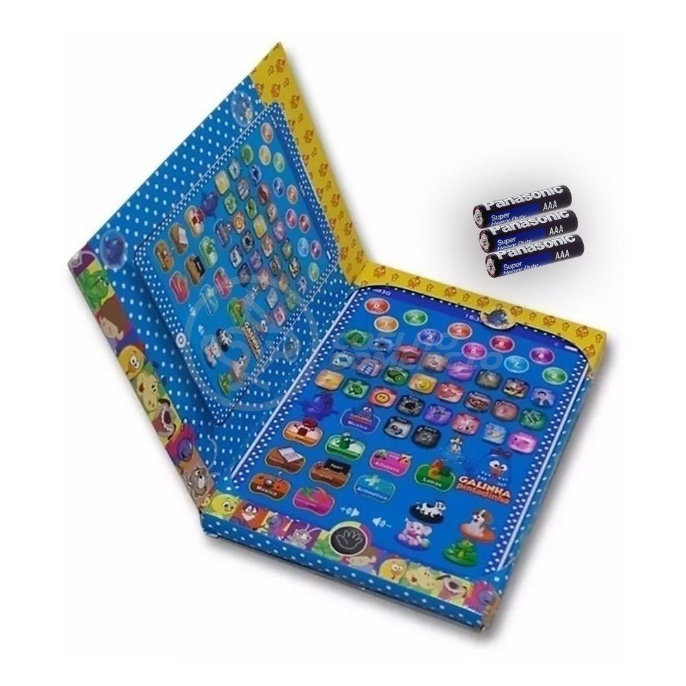 Tablet Infantil Galinha Pintadinha + 3 Pilhas Aaa Azul