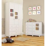 Quarto De Bebê Infantil Uli Com Guarda-roupa 3 Portas E Cômoda 4 Gavetas Branco - Peroba