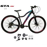 Bicicleta Aro 29 Ksw Mwza Feminina Kit 2x9 Gta Sunrun Disco K7 11/36 Pedivela 24/38d Com Trava - Preto/pink/azul Tam.15