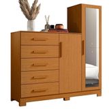 Comoda New Master Quarto Com 5 Gavetas 2 Portas E Espelho Cinamomo Cinamomo