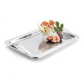 Bandeja Inox Grande 42x28 Com Alças Mulituso Retangular Servir Decoração Decorativa Aço Inoxidável