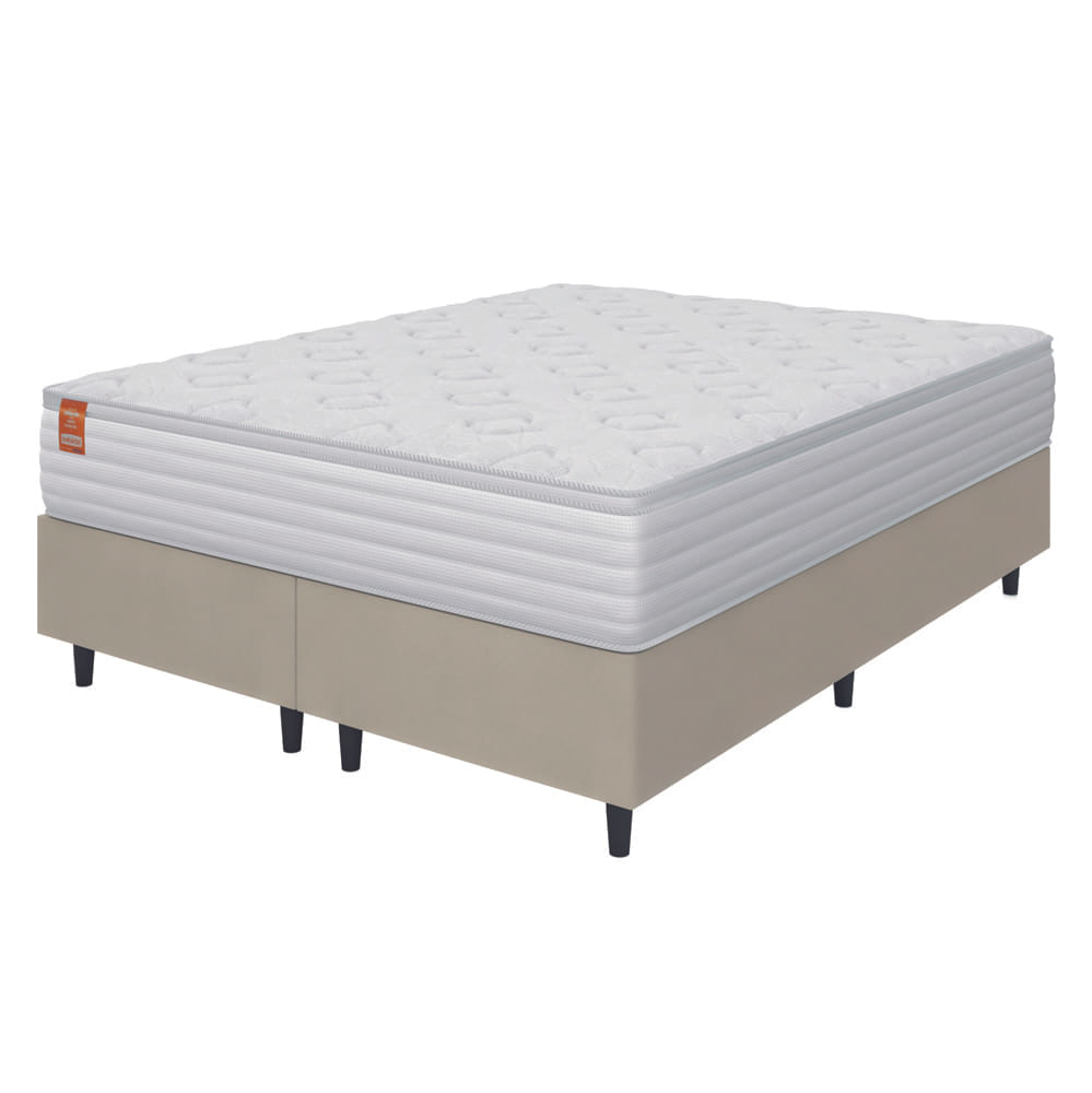 Cama Box Colchão Casal Queen Molas Ensacadas Real 158x198x65cm Branco / Bege Inducol - Suporta Até 130kg Por Pessoa