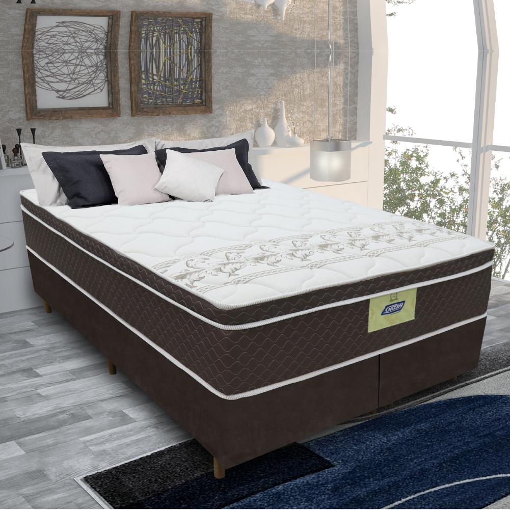 Cama Box Casal Queen Colchão Molas Ensacadas Euro Top Rubi Gazin 158x198x70cm Marrom/branco - Suporta Até 120kg Por Pessoa