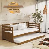 Sofá Cama Madeira Maciça Vintage Enjoy Imbuia Com Prateleira Rústica - Marrom