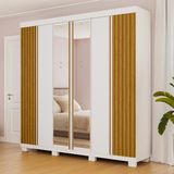 Guarda-roupa Casal 230,10cm 6 Portas Ripado 6 Gavetas Com Espelho 100% Mdf Magnólia Branco/cinamomo