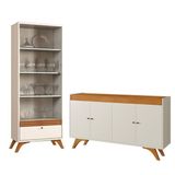 Conjunto Cristaleira 1 Gaveta 4 Prateleiras Madrid E Buffet 4 Portas 160cm Madrid Off White/naturale