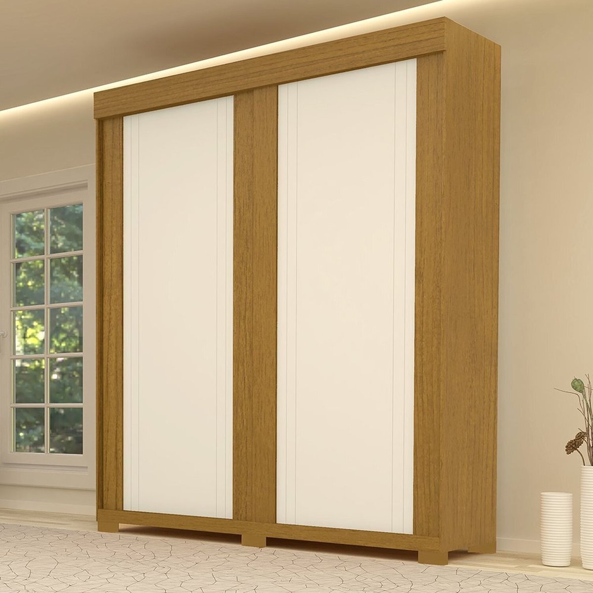 Guarda-roupa Casal 2 Portas De Correr 100% Mdf Yasamen Espresso Móveis Cinamomo/off White