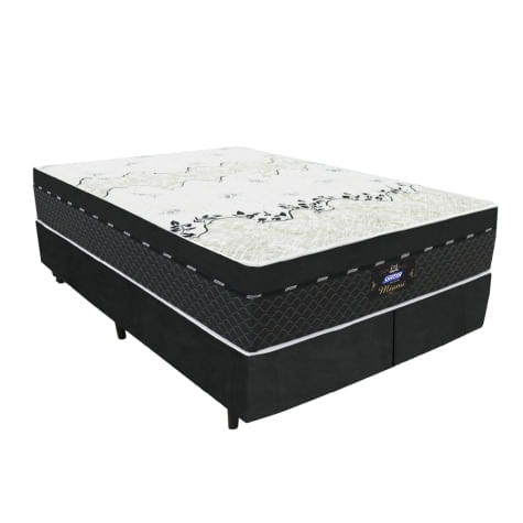 Cama Box Casal Queen Colchão Molas Ensacadas Miami Gazin 158x198x64cm Branco/preto - Suporta Até 120kg Por Pessoa