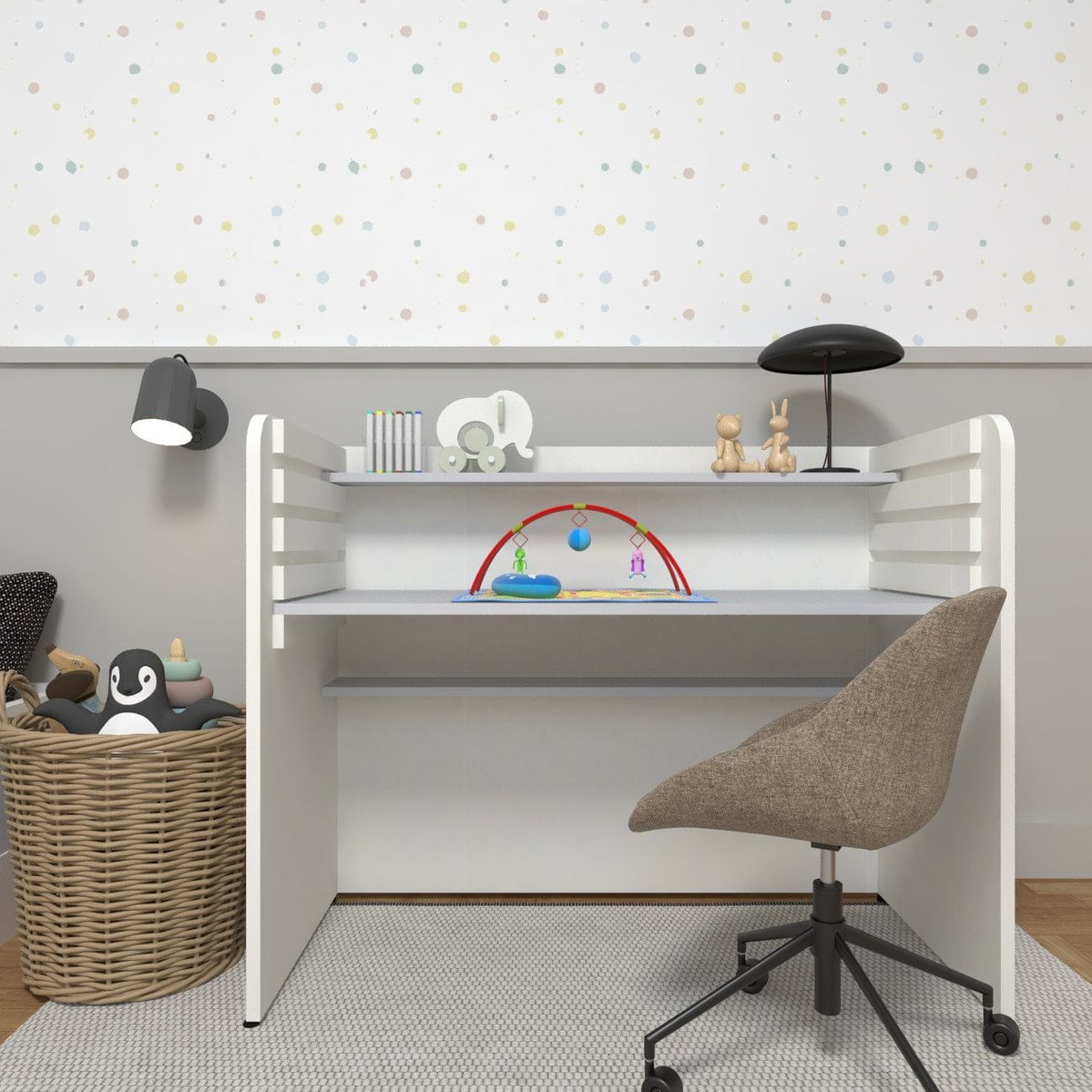 Escrivaninha / Mesa Infantil Com Regulagem De Altura Branco/cinza Cristal