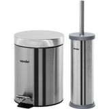 Lixeira Redonda 5l Inox Cinza Com Escova Sanitária Vonder