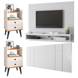 Painel Suspenso Tv 50 Polegadas Cissa Cabeceira Estofada Cama Box Casal Luana1,40 Branco Kit 2 Mesinhas Quarto Gaveta Nicho Off White/cinamomo- Rpm